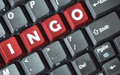 Keyboard with red keys spelling "bingo"