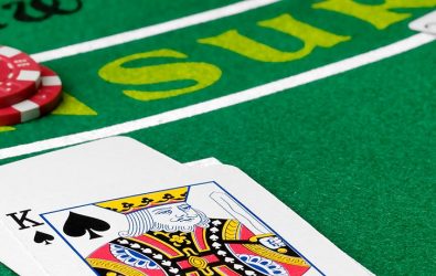 Cards and chips on a blackjack table